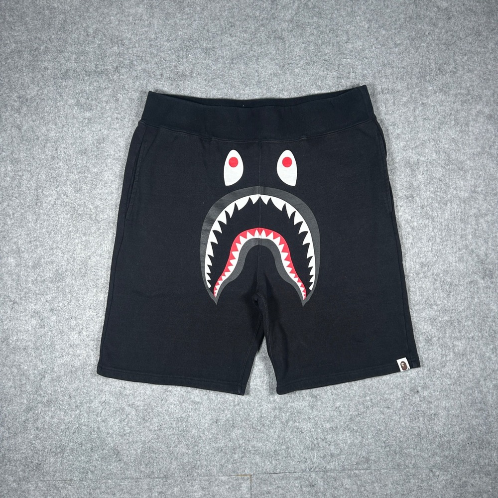 A Bathing Ape Shorts Mens XL Black Shark Head Fleece Streetwear Hypebeast Casual